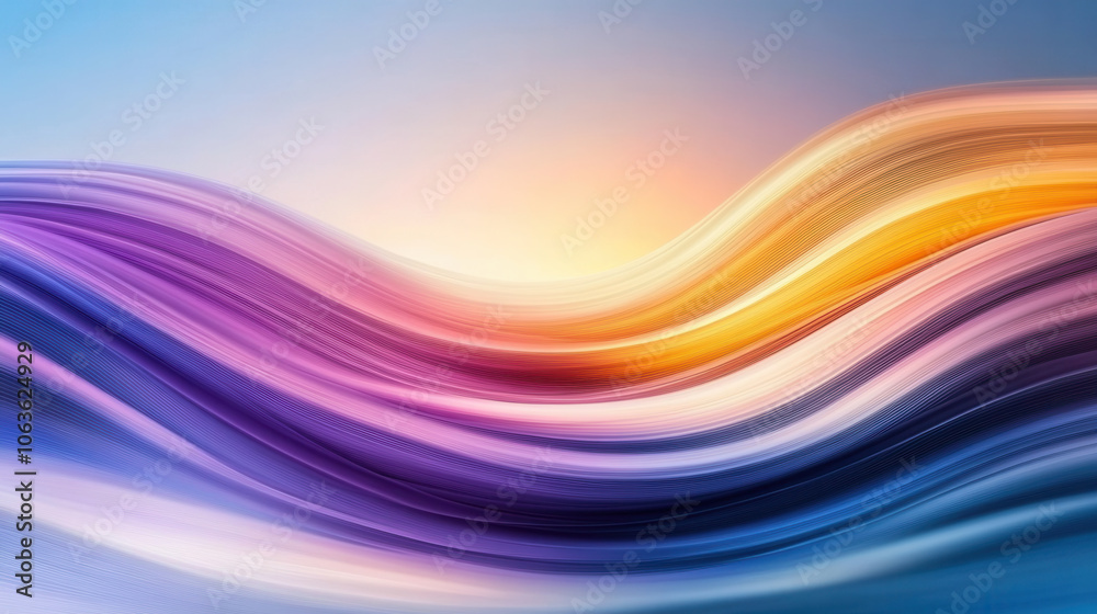 Fototapeta premium Swirling colors of purple, orange, and yellow create vibrant abstract landscape. smooth gradients evoke sense of calm and creativity, perfect for artistic backgrounds
