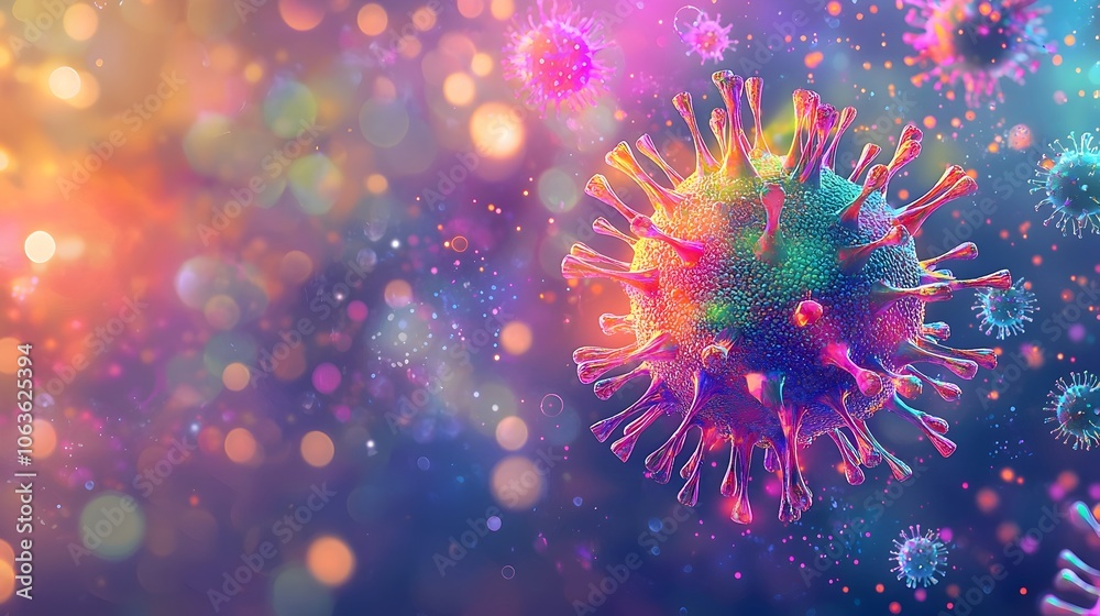 Fototapeta premium Multicolored Viral Concept with Glowing Energy Particles Representing Unpredictable Mutations