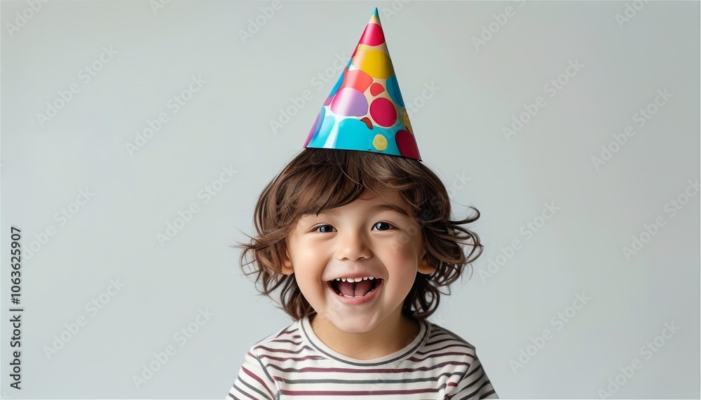 Portrait photo of a child wearing a Christmas hat, celebrating Christmas