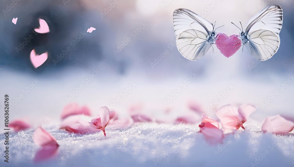 A couple butterflies hold heart shape flying on pastel white background - Valentine concept A couple butterflies hold heart shape flying on pastel white background - Valentine concept