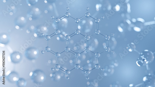 coronene molecular structure 3d, aromatic hydrocarbon, structural chemical formula view from a microscope photo