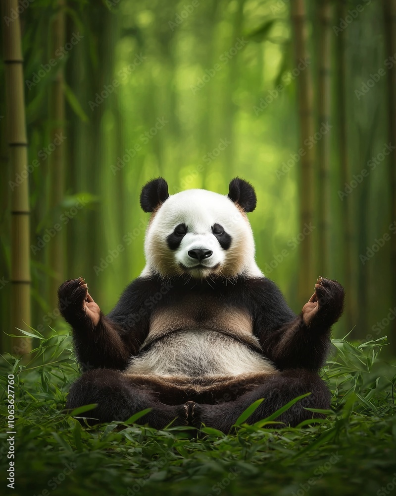 Obraz premium Serene Panda Meditating in a Tranquil Bamboo Forest