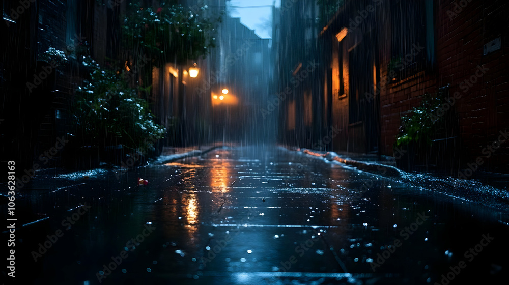 Rainy Night City Alleyway - Photo