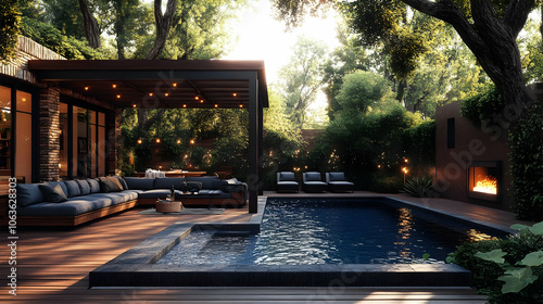 Modern Backyard with Swimmi...