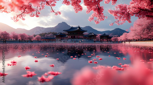 Pink Cherry Blossoms Floati...