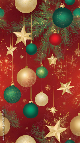 Vertical Festive Christmas Gradient with Subtle Sparkle: Red, Green, and Gold Holiday-Themed Graphic Background Texture 