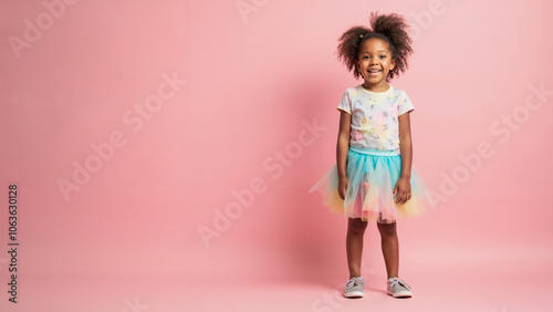 Cheerful Young Girl in Vibrant Outfit: Perfect for Children's Brands, Party Invitations, and Family-Friendly Marketing