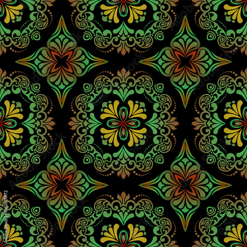 Vector damask seamless pattern background. Vintage ornamental template with pattern. Vector illustration. Islam, turkish, Indian, Arabic. 