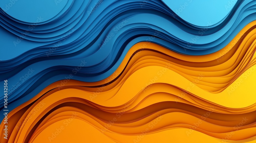 Abstract waves in blue and orange create a dynamic and vibrant design. Abstract waves in blue and orange create a dynamic and vibrant design.