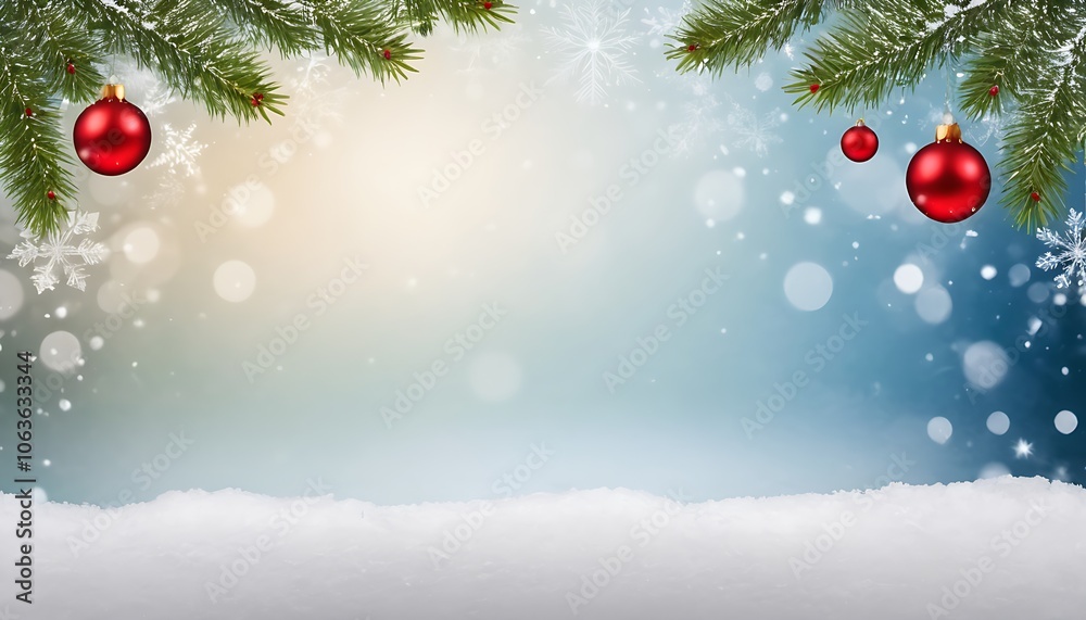 Obraz premium Background of holiday tree light christmast card winter happy merry . Red blue noel eve decoration ornament banner branch ,new year and christmas greeting card gift snowing