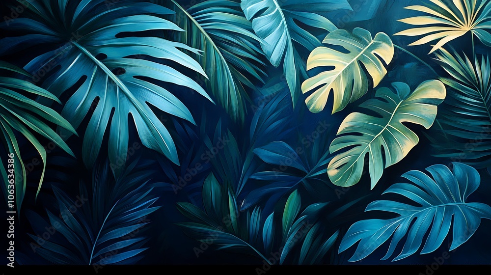 Fototapeta premium Explore lush greenery with tropical leaves background
