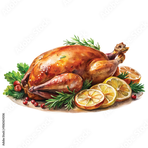 Hand-painted rich, flavorful dark meat with a juicy texture, Turkey thighs watercolor vector illustration