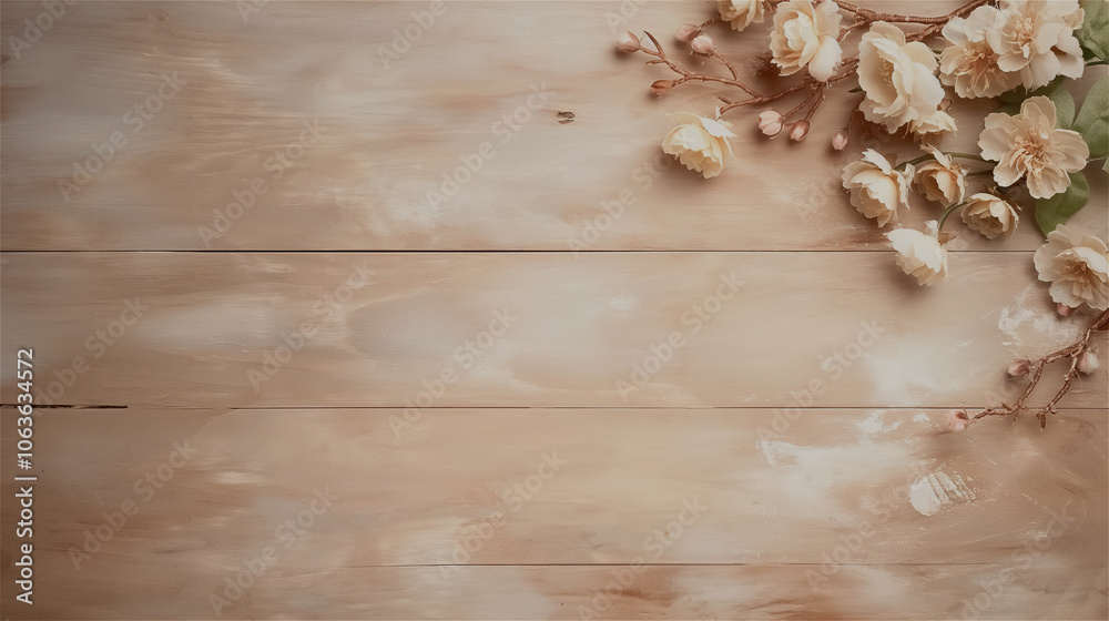 Obraz premium A beautiful winter flowers rests gracefully on a sturdy wooden table, showcasing the natural colors and charm of nature, copy space.