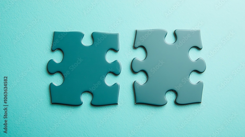 Fototapeta premium A conceptual stock photo of a puzzle piece on a vibrant teal background, showcasing the idea of teamwork and collaboration
