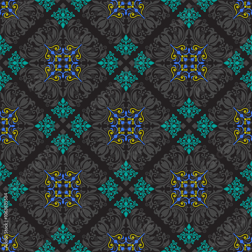 Vector damask seamless pattern background. Vintage ornamental template with pattern. Islam, turkish, Indian, Arabic. Vector illustration
