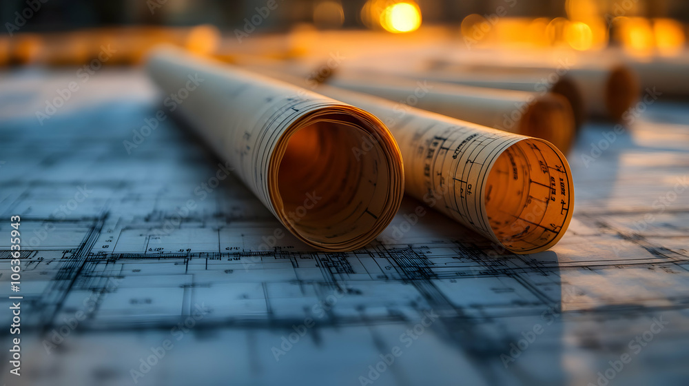 Rolled Up Blueprints on a Table - Illustration Rolled Up Blueprints on a Table - Illustration