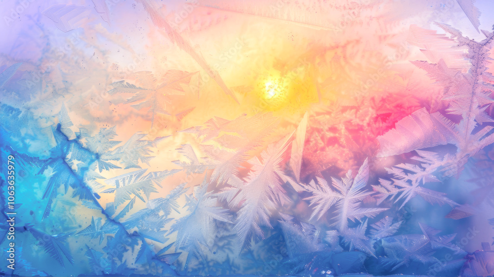 Obraz premium The sunrise shines on the frozen window