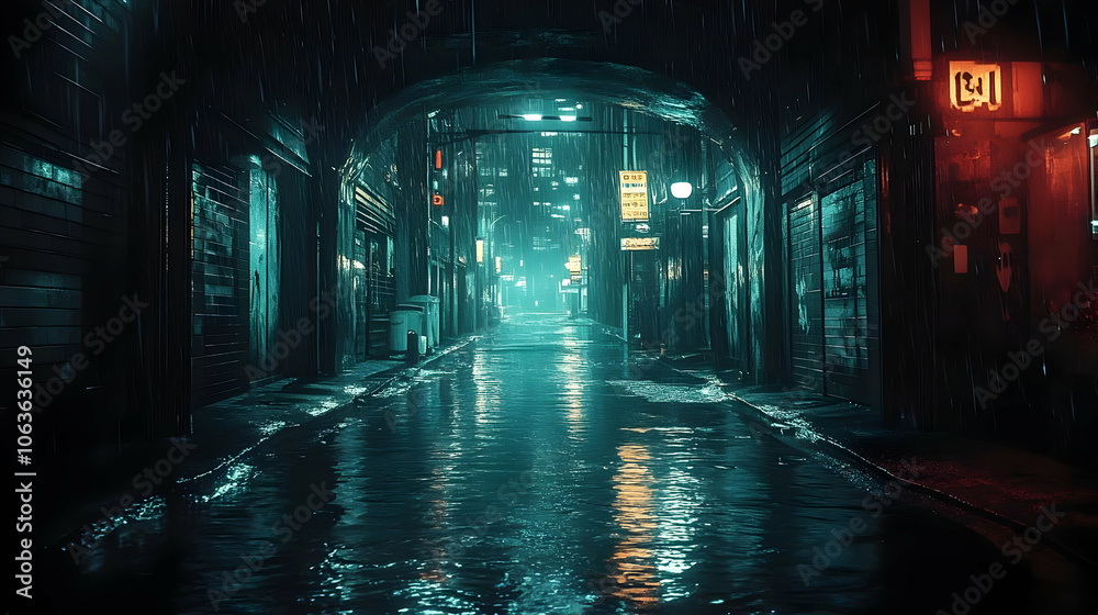 Rainy Night Alleyway - Digital Illustration Rainy Night Alleyway - Digital Illustration