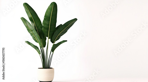 A chic indoor plant in a modern pot, isolated on a bright background, offering a fresh, stylish addition to any room.