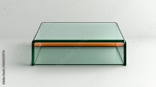 A modern glass coffee table featuring a sleek design with a wooden accent, Ideal for interior design projects, home decor, or furniture catalogs, showcasing contemporary style and elegance,