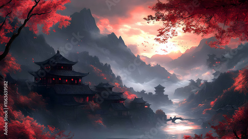 Japanese Temple Village Ill...