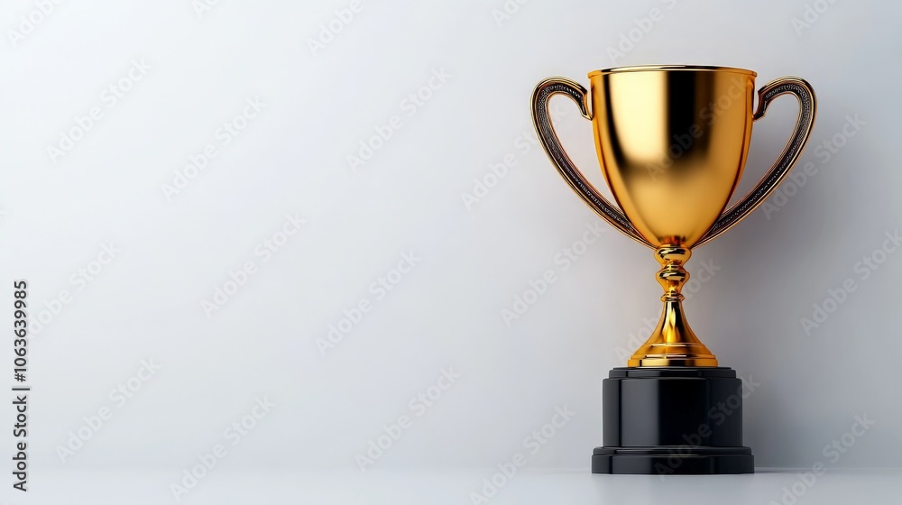 Golden Trophy Award: A symbol of success and prestige. A gleaming golden trophy stands majestically on a black base against a minimalist background. Golden Trophy Award: A symbol of success and prestige. A gleaming golden trophy stands majestically on a black base against a minimalist background.