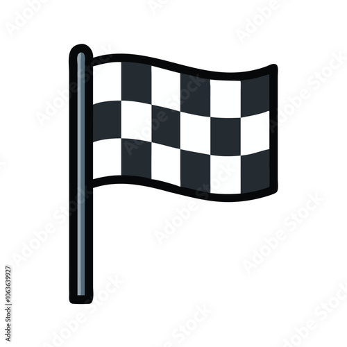 Checkered racing flag icon illustration, Black and white checkered flag icon symbolizing the finish line in racing, competition, or goal completion, in a simple design.