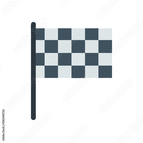 Checkered racing flag icon illustration, Black and white checkered flag icon symbolizing the finish line in racing, competition, or goal completion, in a simple design.