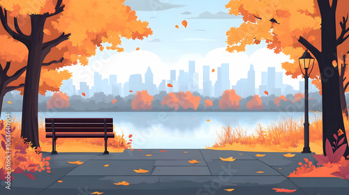 Autumn Park Landscape Illus...