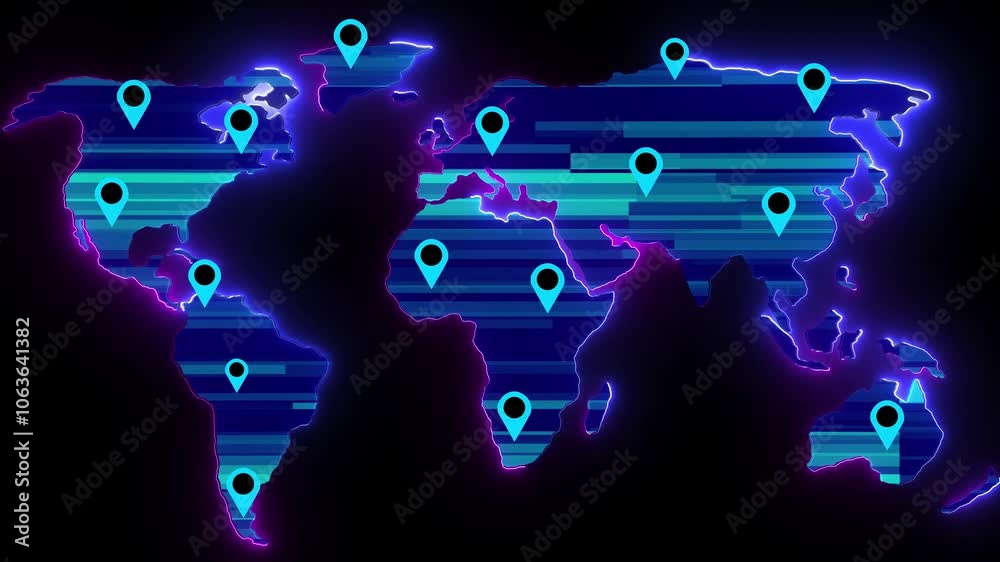 Abstract world map animation with pointers. navigation and travel ...
