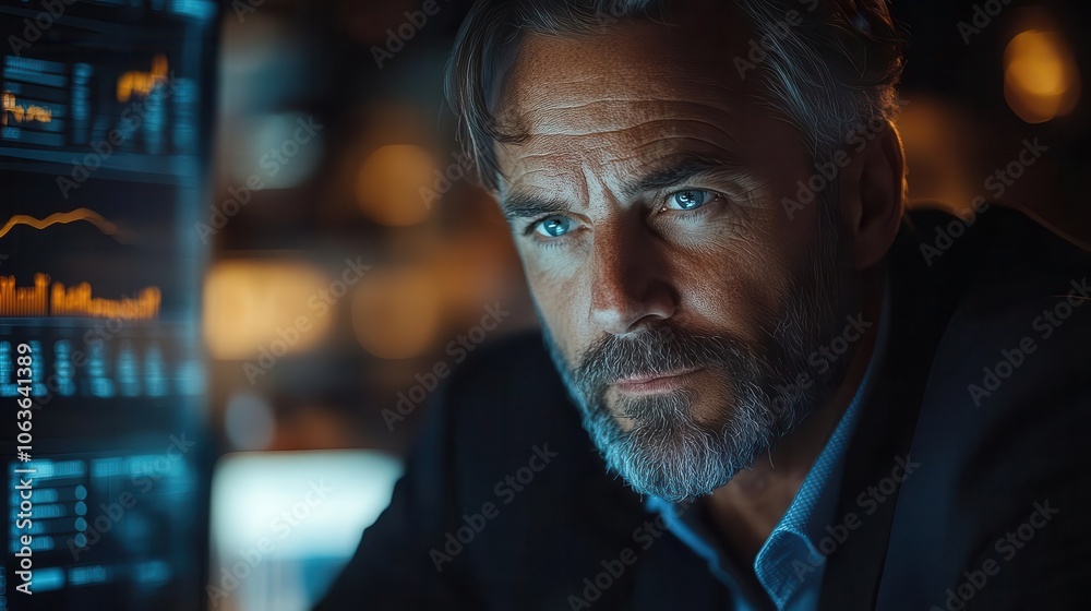 mature european businessman focusing intently on his laptop analyzing market data in a sleek modern office environment conveying professionalism and strategic thinking mature european businessman focusing intently on his laptop analyzing market data in a sleek modern office environment conveying professionalism and strategic thinking