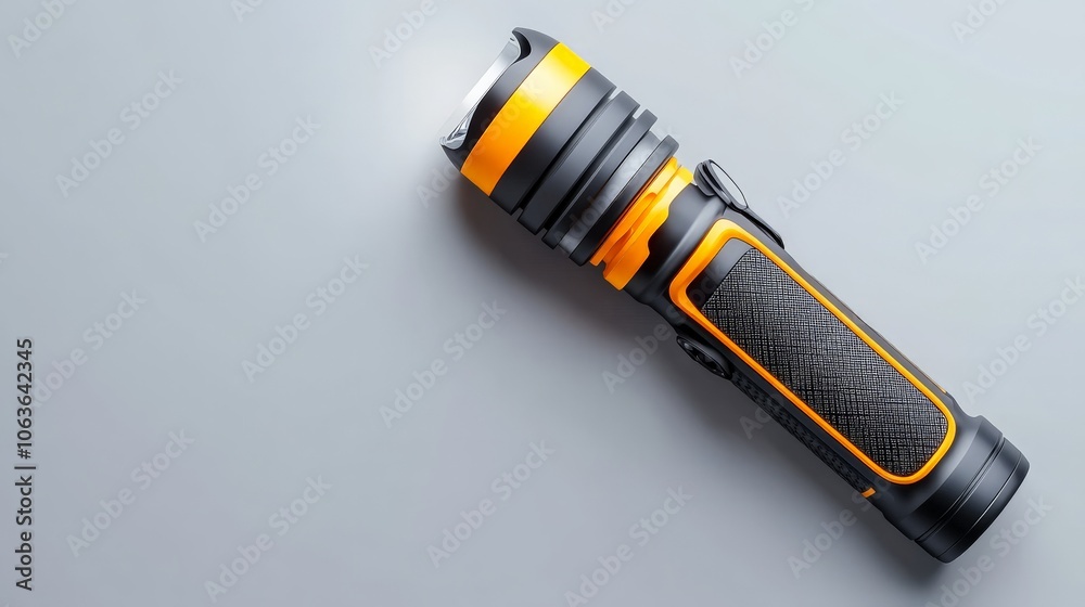 Powerful Flashlight: A close-up shot of a sleek, modern flashlight with a bright LED bulb, showcasing its durability and reliability. Powerful Flashlight: A close-up shot of a sleek, modern flashlight with a bright LED bulb, showcasing its durability and reliability.