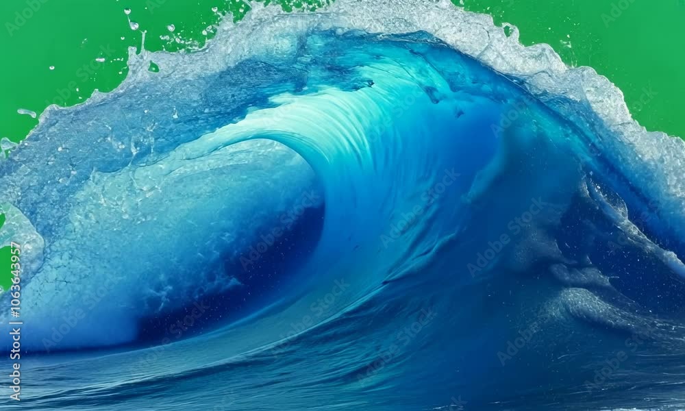 Blue Wave splash isolated on green screen background Blue Wave splash isolated on green screen background