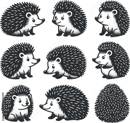 Wallpaper Mural Hedgehog, Hedgehogs. cute cartoon set. simple vector illustration. Icon, print, illustration for children. Hand drawn, black and white Torontodigital.ca
