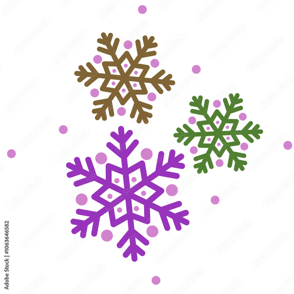 Colorful Snowflake motifs. Snow flakes wall art. Snow flake hand drawn digital vector flat design illustration. Christmas Snow flake art frame or wallpaper. snowflakes symbol, icon for decoration.