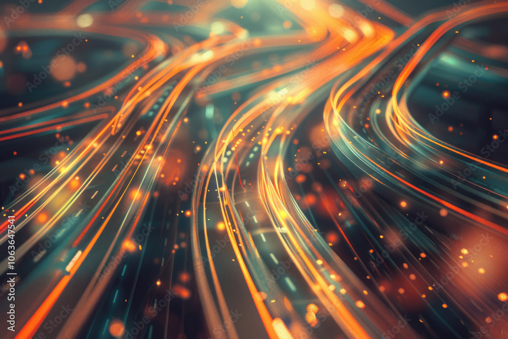 Fototapeta premium texture of smooth curves, autobahn, abstract wavy road, interweaving of paths, moving headlights, emptiness, splash screen, copy space