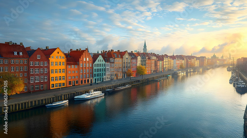 Colorful European City Skyline with River - Photo