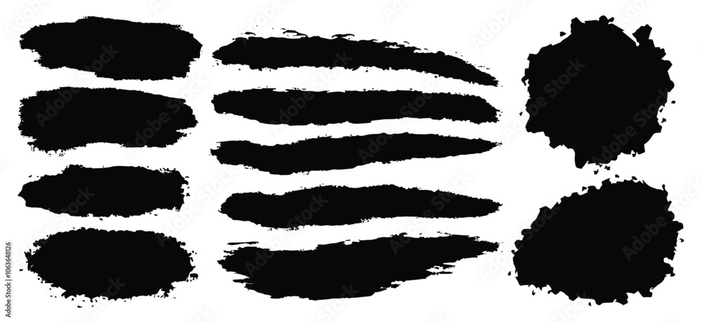 Big collection of grunge badge brush, ink brush strokes, brushes, lines, box, dirt artistic elements. Rectangle brush black paint ink stroke frame vector round brush set. Arc brush stroke paint boxes 