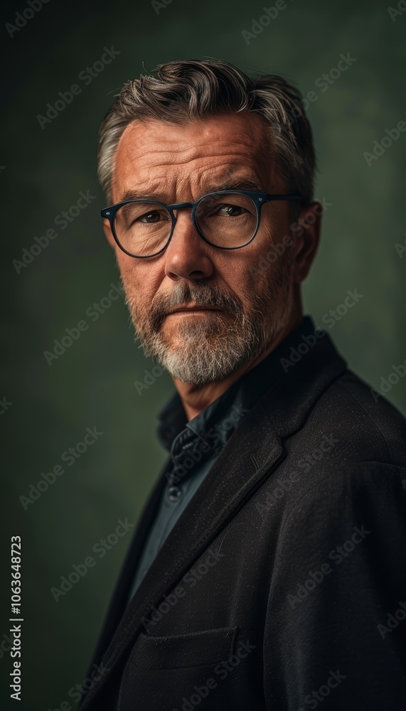 Sophisticated Portrait of Bearded Man with Glasses in Dramatic Lighting for Professional Use Sophisticated Portrait of Bearded Man with Glasses in Dramatic Lighting for Professional Use