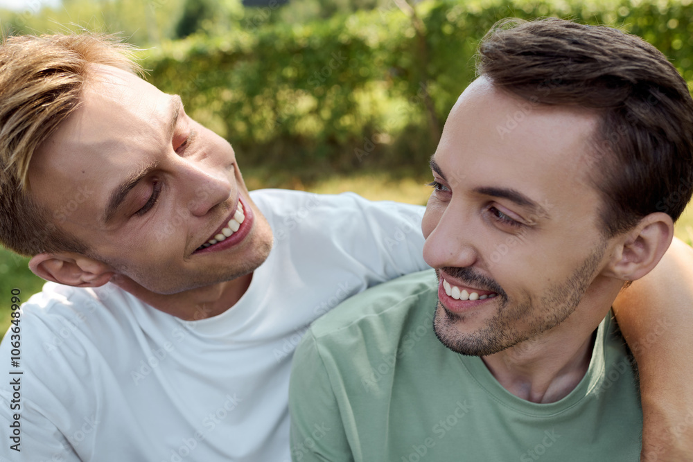 A joyful moment unfolds as a couple shares smiles, warmth, and affection in natures embrace. A joyful moment unfolds as a couple shares smiles, warmth, and affection in natures embrace.