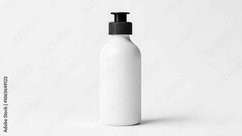 White Plastic Pump Bottle Mockup: A pristine white plastic pump bottle stands ready for your branding, showcasing its sleek design and versatility.