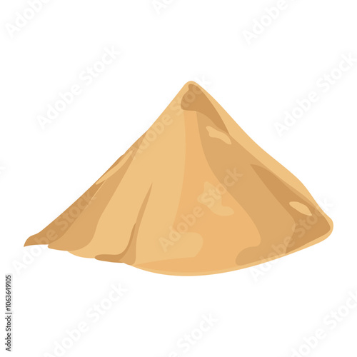 Yellow sand heap in flat design. Building materials at construction site. Vector illustration isolated.