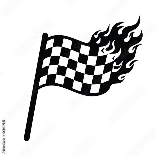 Checkered racing flag with flames icon, Illustration of a checkered racing flag with flames, symbolizing speed, competition, and excitement in racing and high-performance sports.