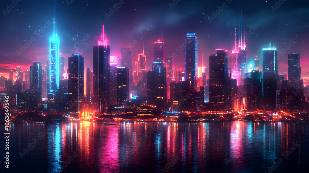 Fototapeta premium Neon Cityscape Illustration