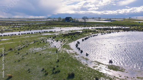 Aerial View of Landscape in Dutch National Park near the Village of Werkendam, North Brabant, Netherlands photo