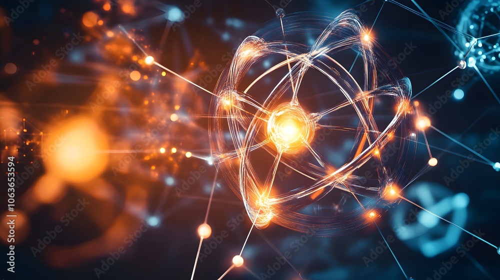 A Glowing Atomic Structure with Connected Nodes A Glowing Atomic Structure with Connected Nodes