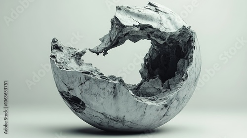 Shattered marble sphere on neutral background