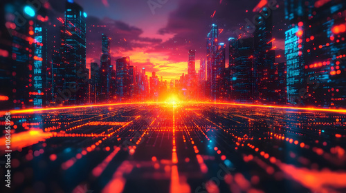 Digital Cityscape at Sunset...
