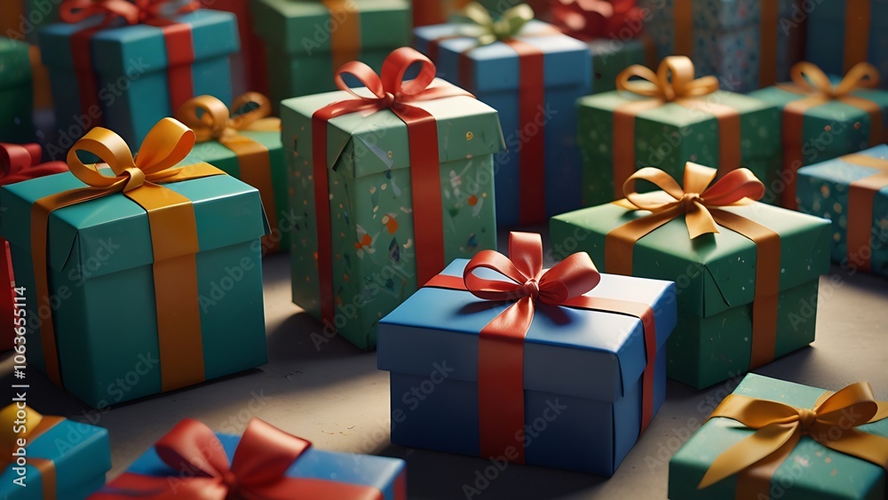 Cheerful and inviting, this collection of brightly colored presents stands out brilliantly on an immaculate white backdrop. Ideal for social media content, gift shop advertisements, or celebratory Cheerful and inviting, this collection of brightly colored presents stands out brilliantly on an immaculate white backdrop. Ideal for social media content, gift shop advertisements, or celebratory
