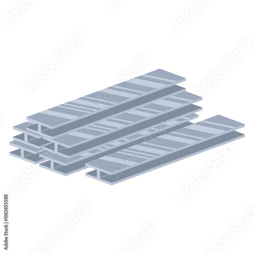 Building steel beams in flat design. Construction materials, metal girders. Vector illustration isolated.